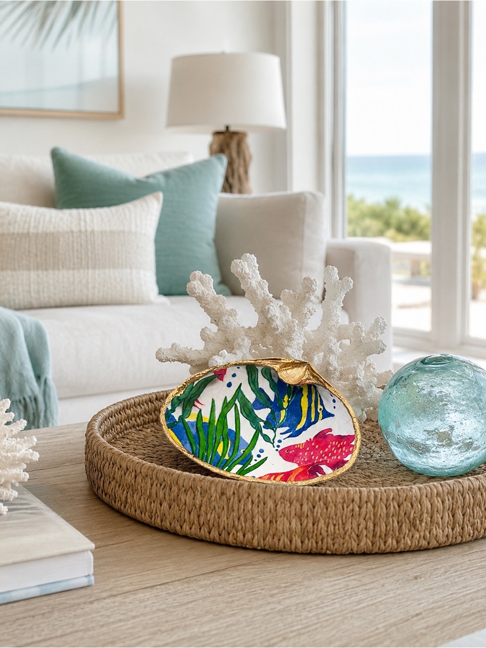 Tropical Fish Clam Shell Ring Dish | Hand Decoupage Nautical Jewelry Holder - Picture 2 of 4